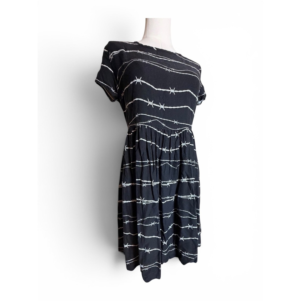 Disturbia Barbed Wire Print Skater Dress Black Goth Grunge Size 6